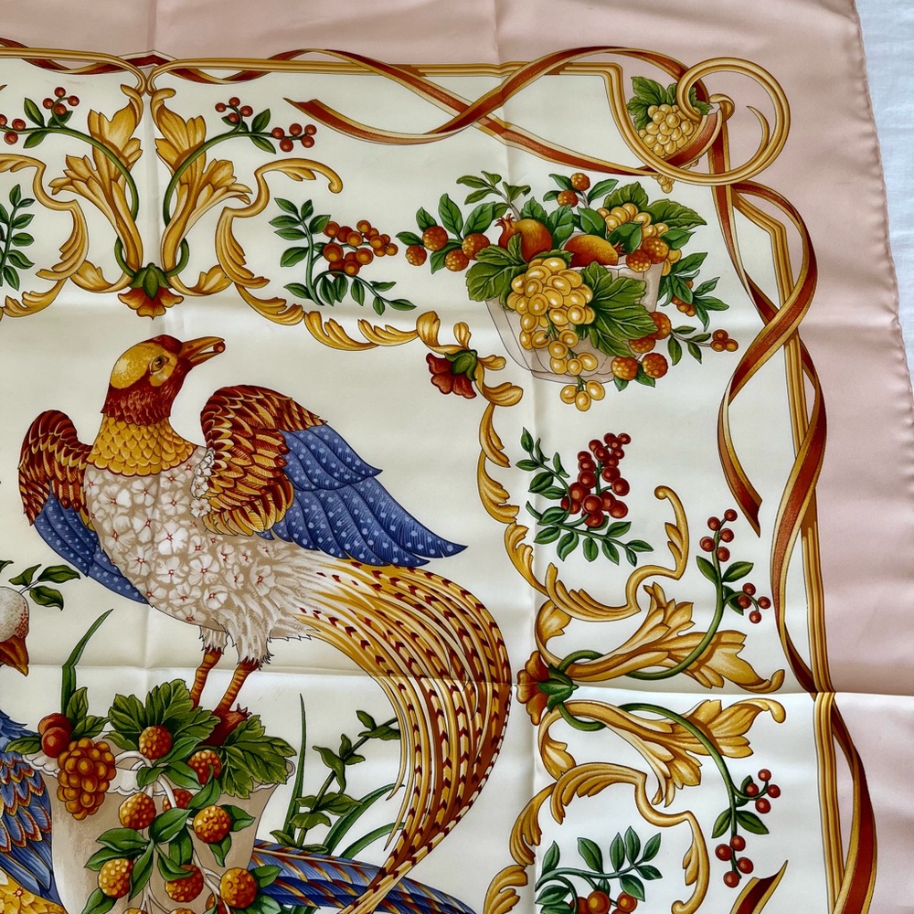 Salvatore Ferragamo Silk Scarf in Cream, Gold, Blue, Green, Brown - Picture 11 of 16